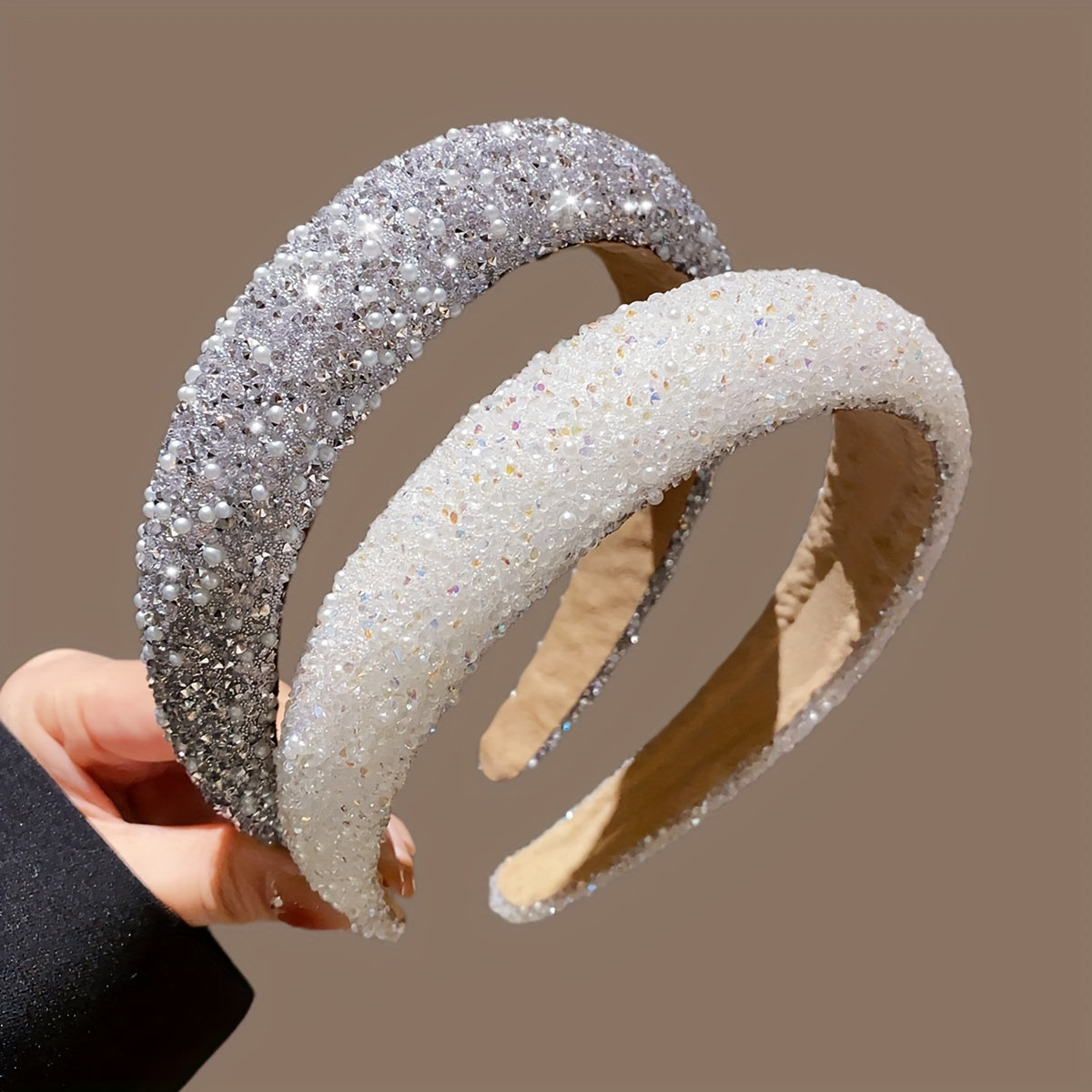 Faux Pearl Rhinestone Hairband for Women Solid Color Headband for Parties and Daily Wear