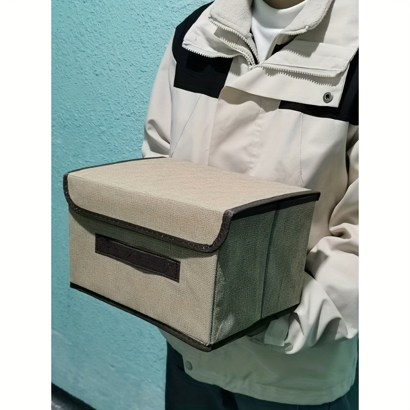 Foldable Storage Box with Lid Dustproof Polyamide Linen Organizer for Clothes