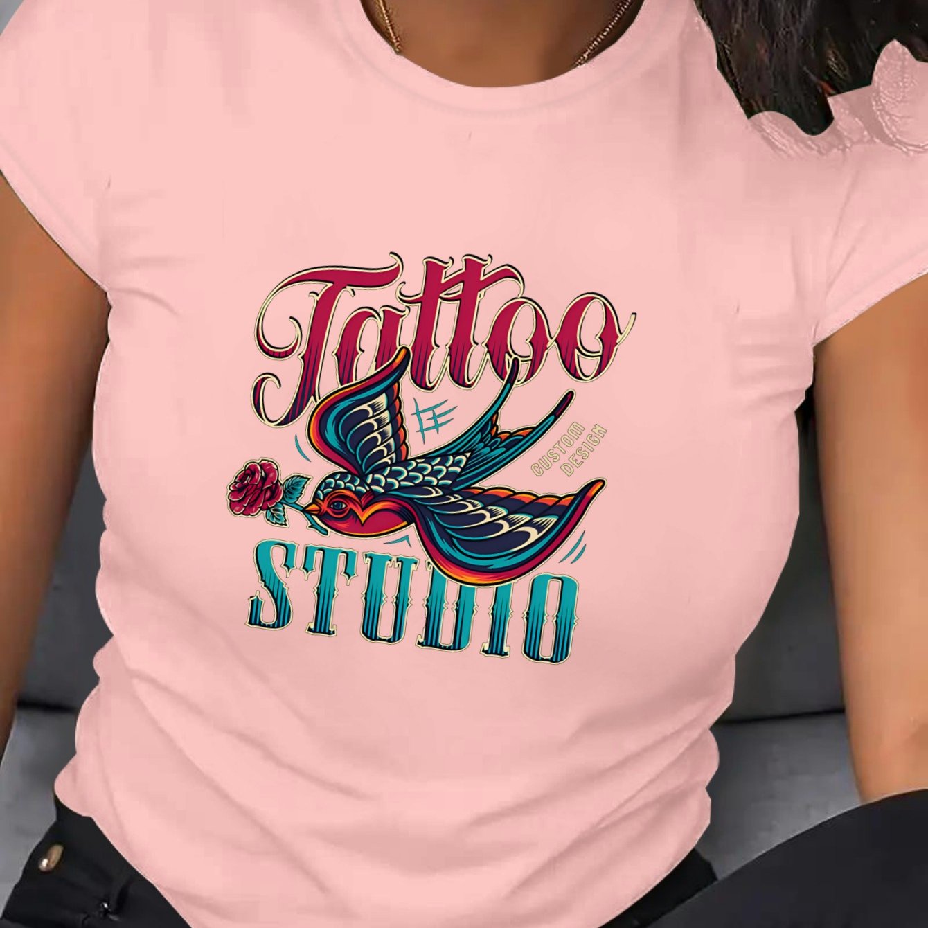 Women's Plus Size Tattoo Studio Graphic Tee Crew Neck Short Sleeve T-Shirt