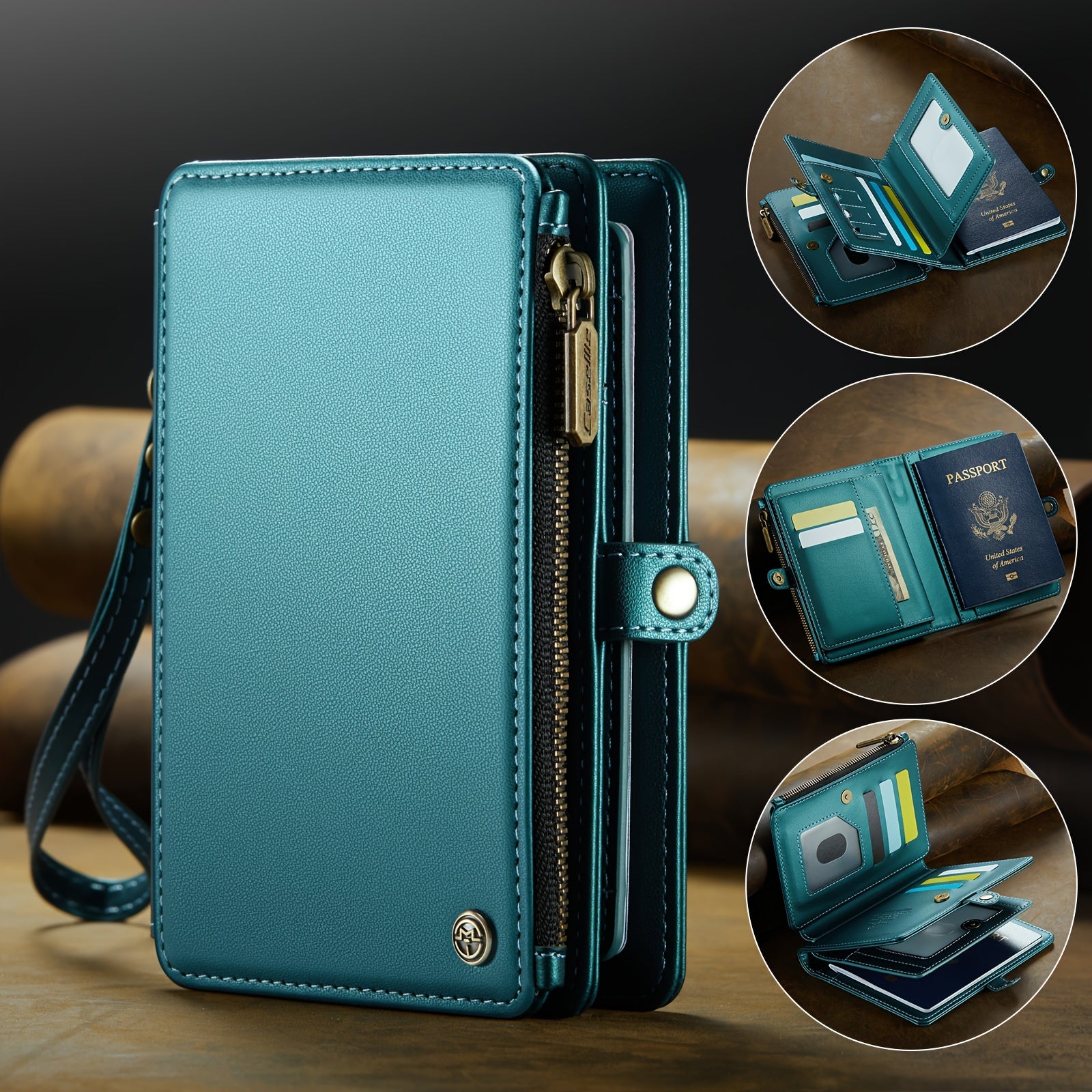 Faux Leather Passport Organizer with Zipper Coin Purse 11 Card Slots Cash Slots and Protective Cover
