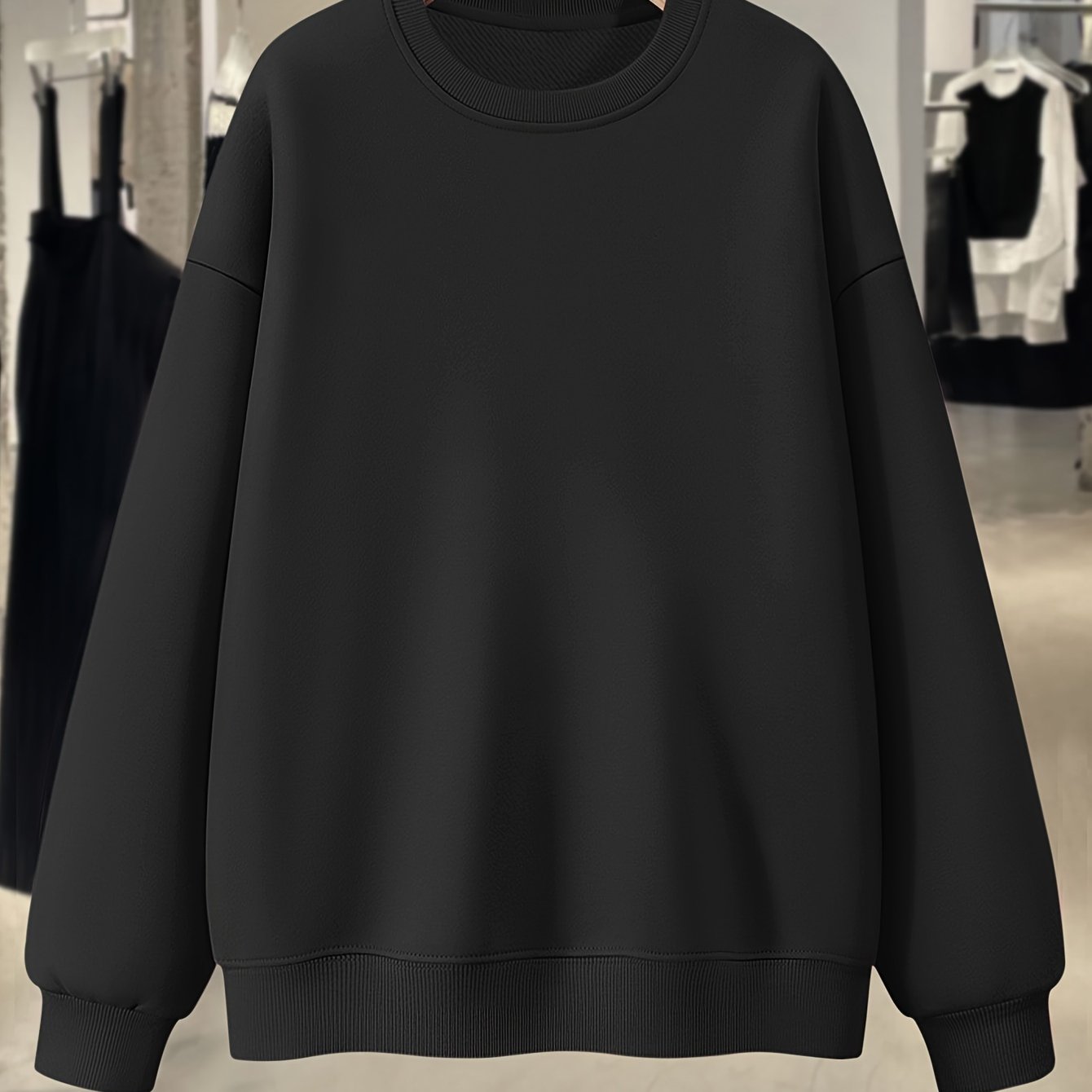 Plus Size Women’s Crew Neck Sweatshirt Solid Color Casual Fall Spring