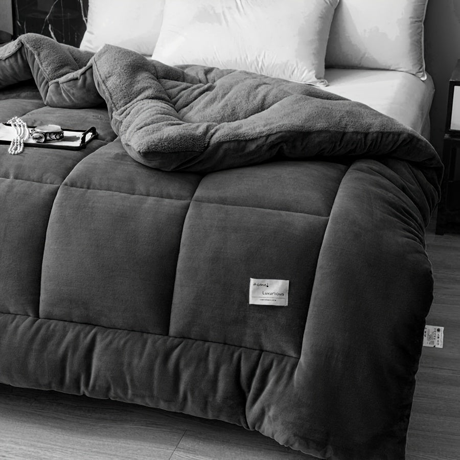 Plush Sherpa Fleece Comforter Reversible Plaid Cozy All-Season Bed Cover