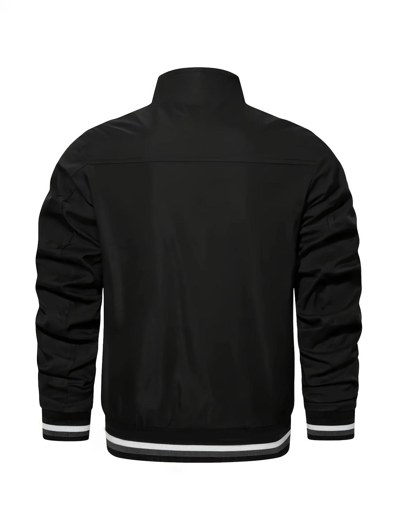 Erkaklar uchun zamonaviy yengil uzun yengli jaket, fermuar, turli xil ko'ylaklar, cho'ntaklar va chiziqli naqsh bilan. Bahor va kuzda ochiq havoda faoliyatlar uchun ideal.