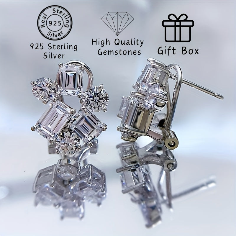 Sterling Silver Stud Earrings with Synthetic Gemstones Cluster Design for Women