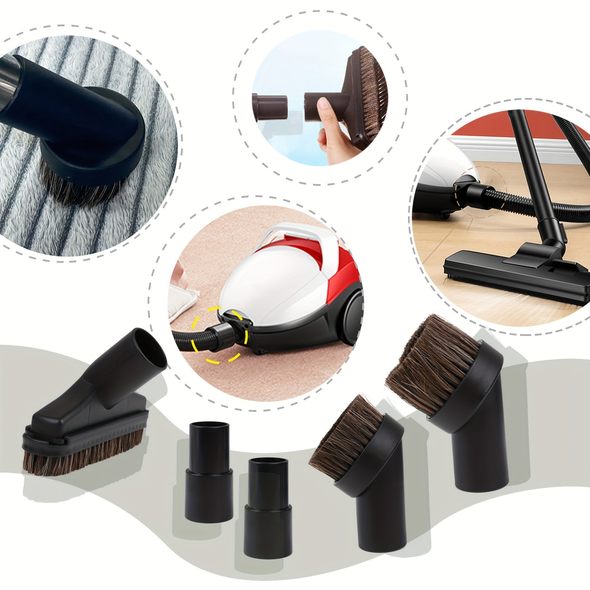 Vacuum Cleaner Replacement Parts Set with Round and Square Brushes and Adapters