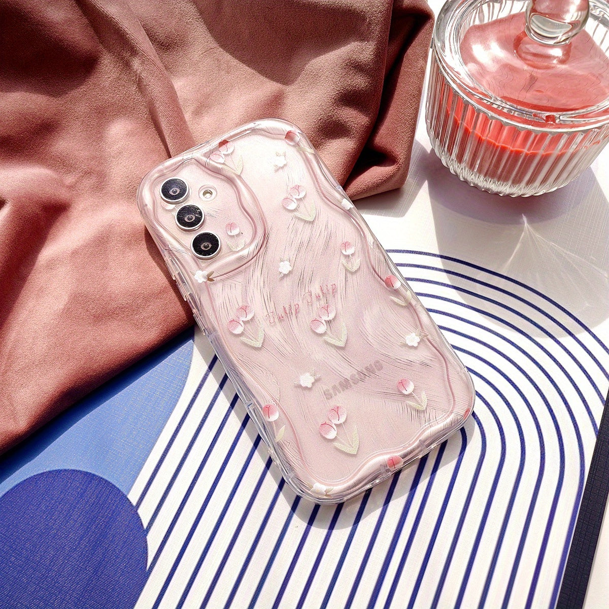 Розовый чехол для телефона из пряжи с узором из маленьких цветов-тюльпанов для Samsung, Infinix, Oppo, Vivo