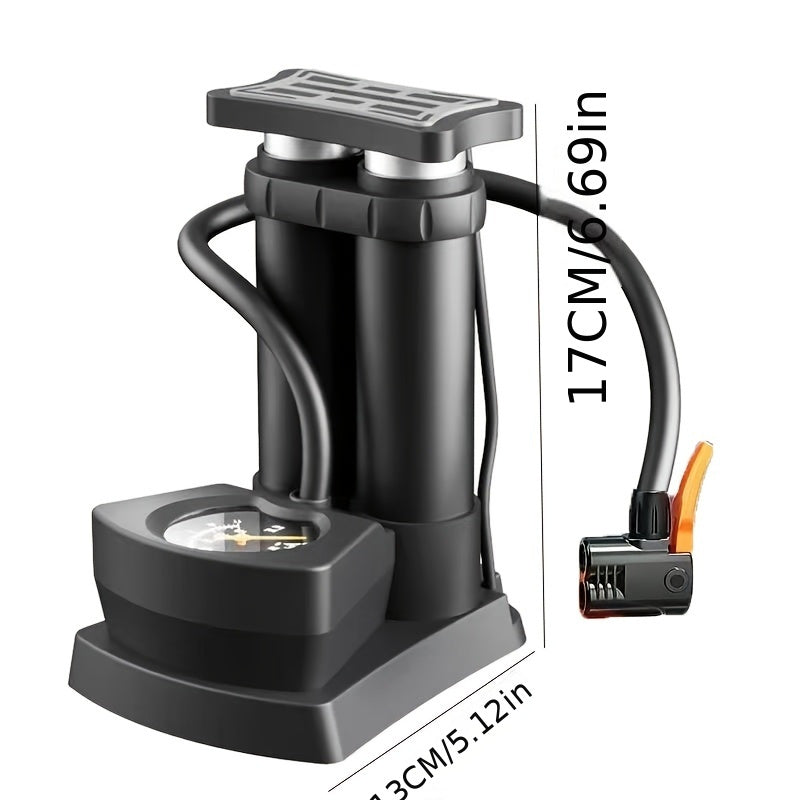 Bomba de aire portátil de alta presión negra con manómetro para coches, bicicletas y motocicletas