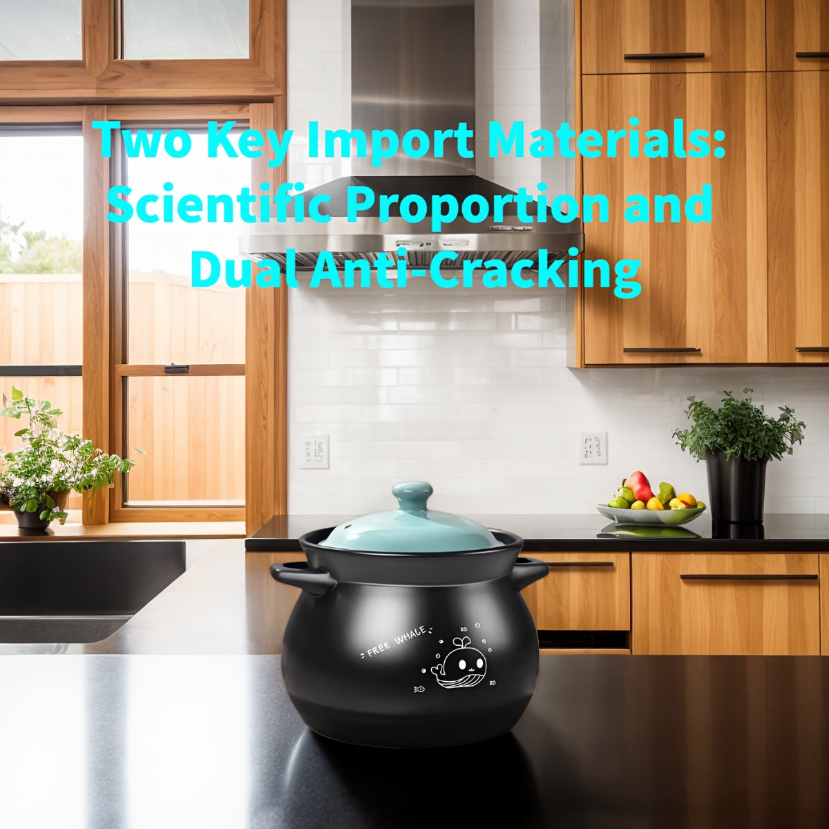 Qora Katta Baliq Keramika Sekin Pishirgich, Issiqlikka chidamli qumqoʻy, Gaz pechka bilan mos keladi