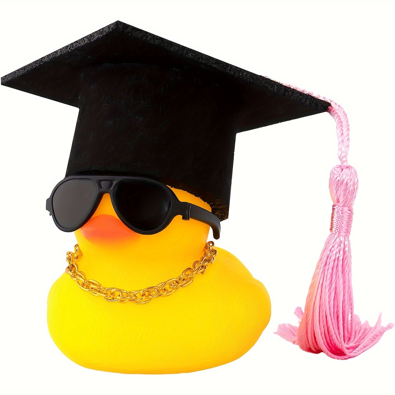 Rezina o‘rdak avtomobil paneli bezagi, shlyapa, ko‘zoynak, sharf, tassel bilan