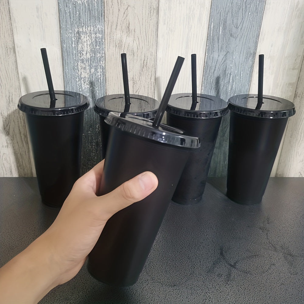 Reusable Plastic Cups with Straws and Lids, 5-Pack for Parties and Gifts