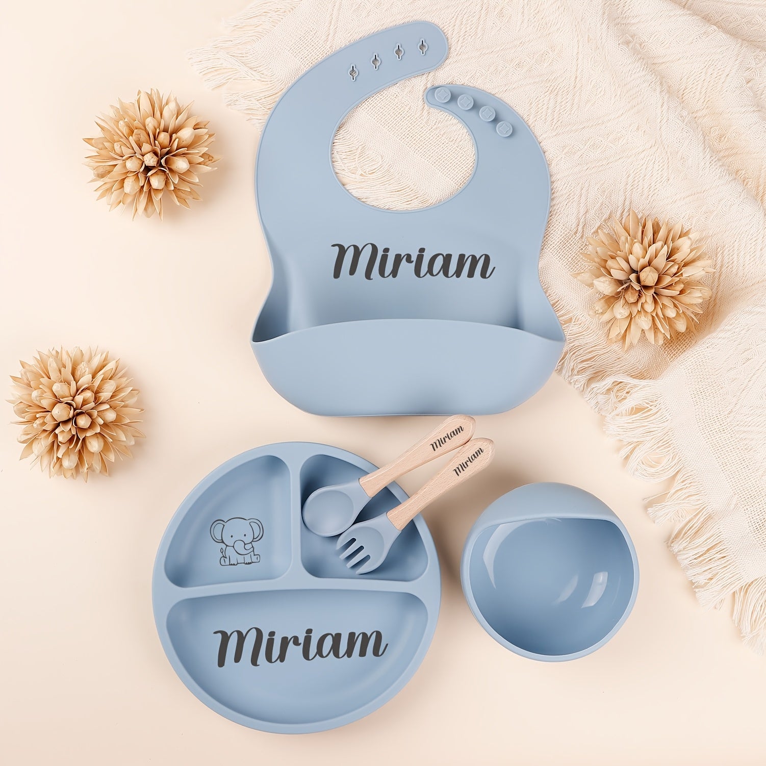 Personalized Baby Feeding Set with Name Silicone Weaning Plate Spoon Fork Bowl Gift