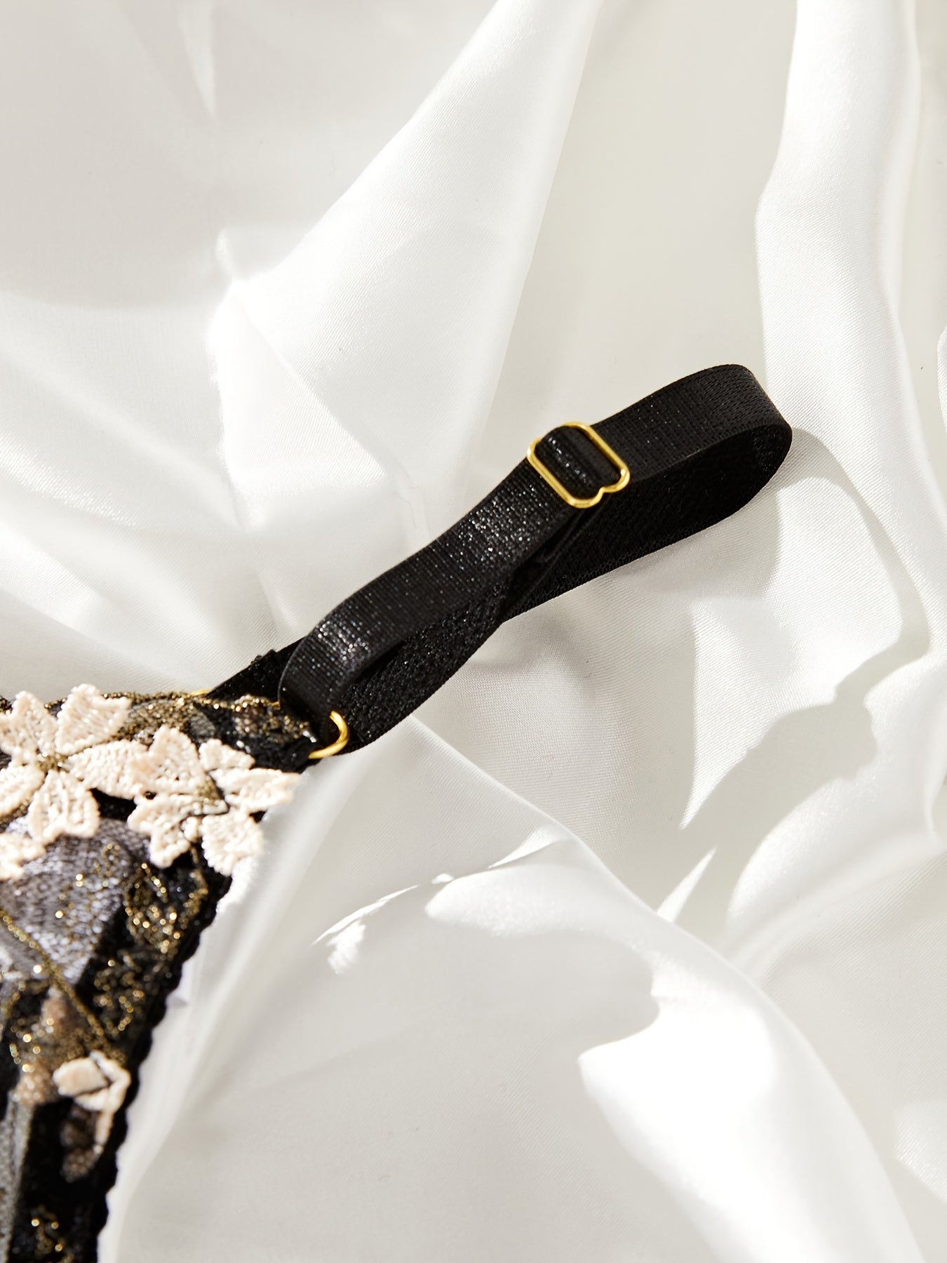 Women's Floral Embroidery Semi Sheer Lingerie Set Bra and Thong