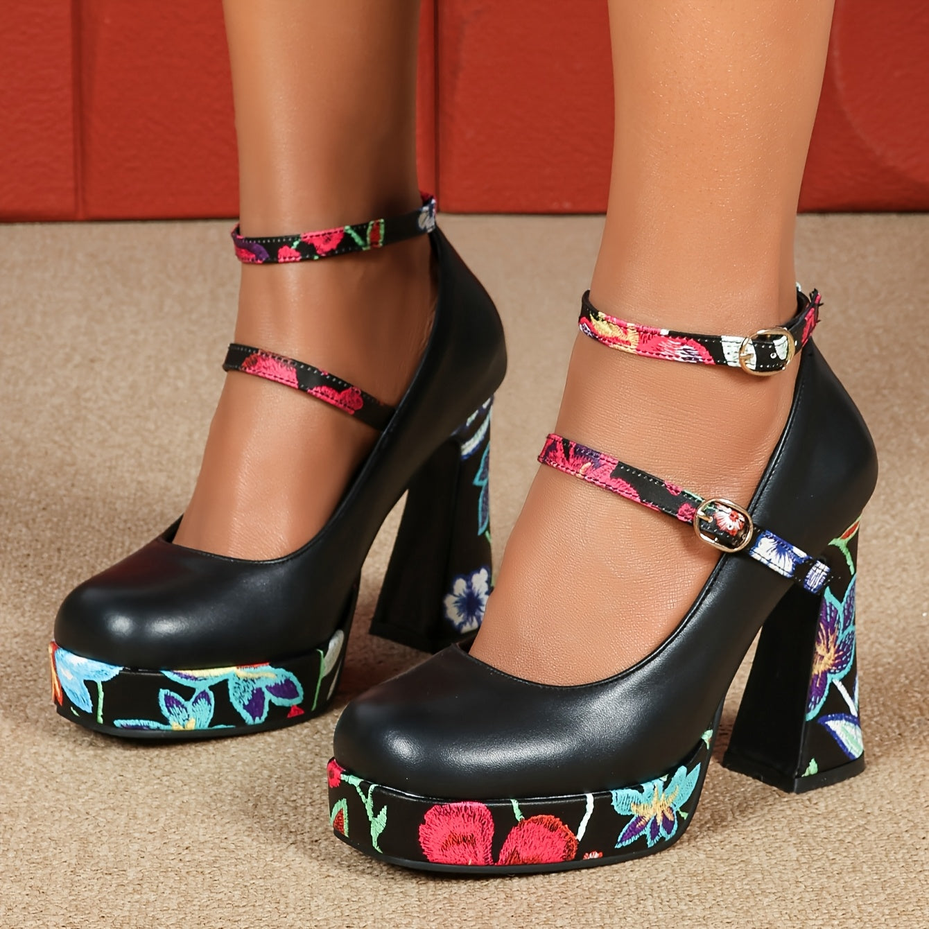 Women's Chunky Heel Shoes Waterproof Platform Colorful Design