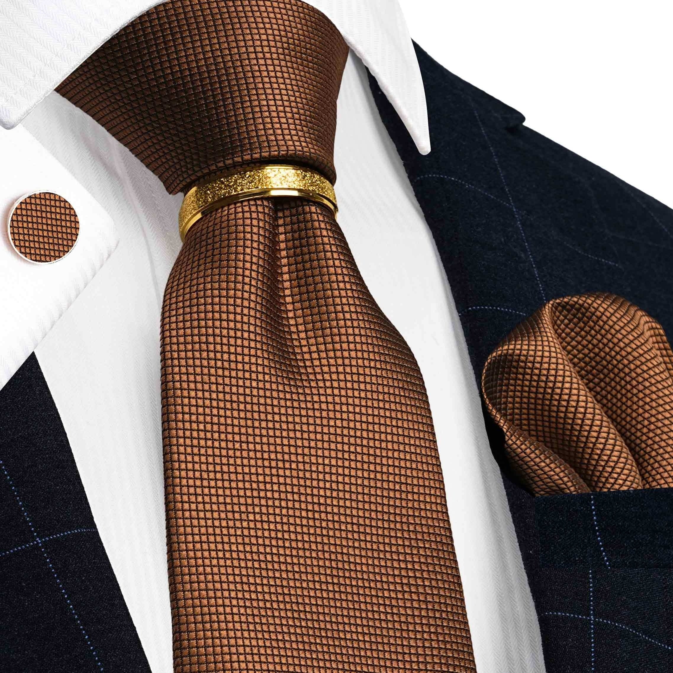 Men's 4-Piece Tie Set Necktie Pocket Square Cufflinks Gold Tie Clip for Weddings Groomsmen Business