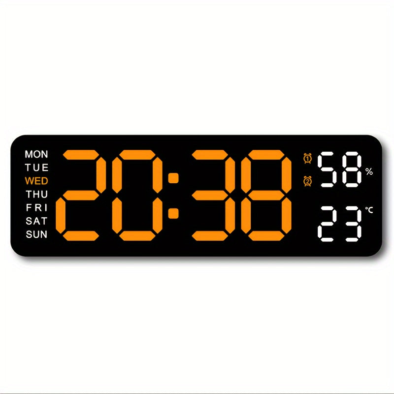 Digital Wall Clock with Large Display Temperature Humidity Weather Icons USB Powered Wall Mount