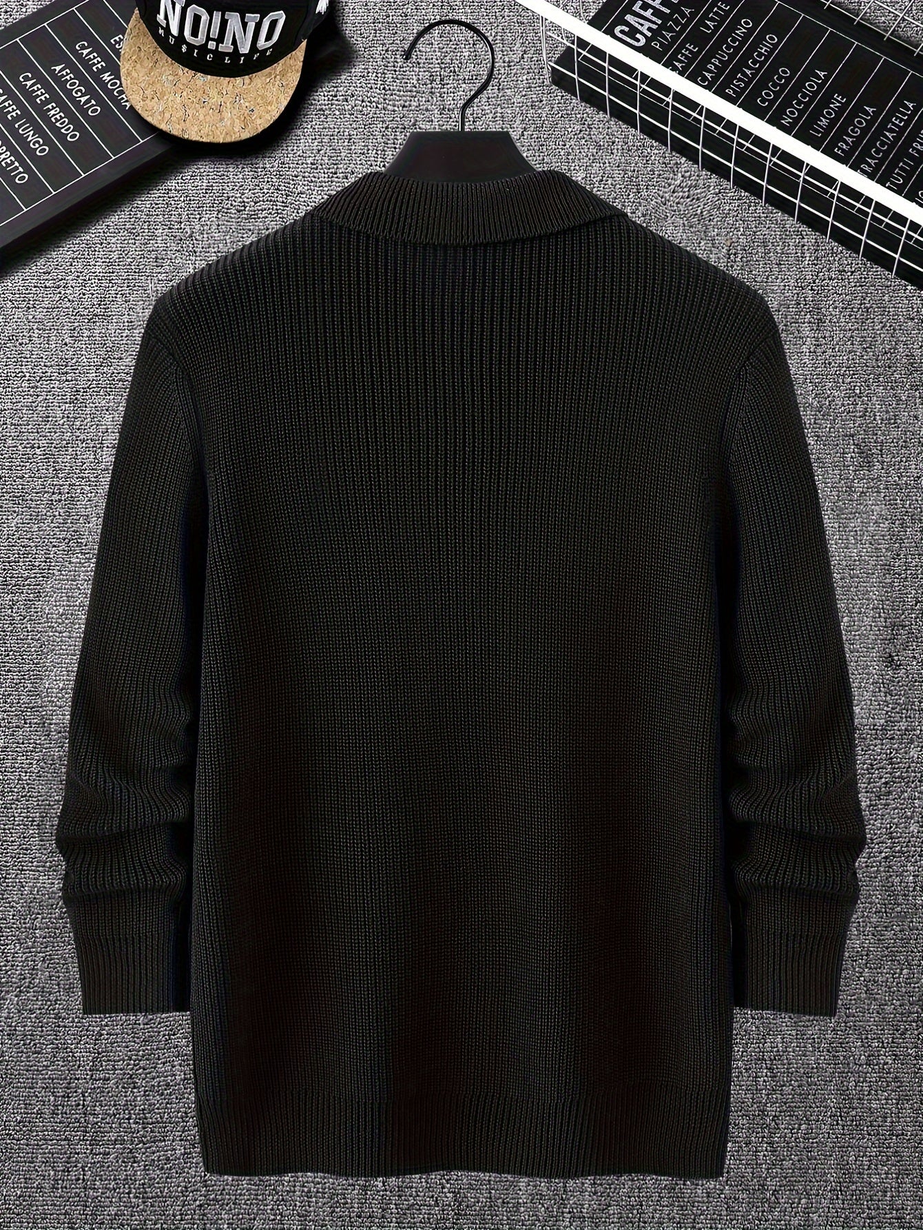 Мужской свитер с молнией большого размера, однотонный, из вязаного материала, осень-зима, повседневный