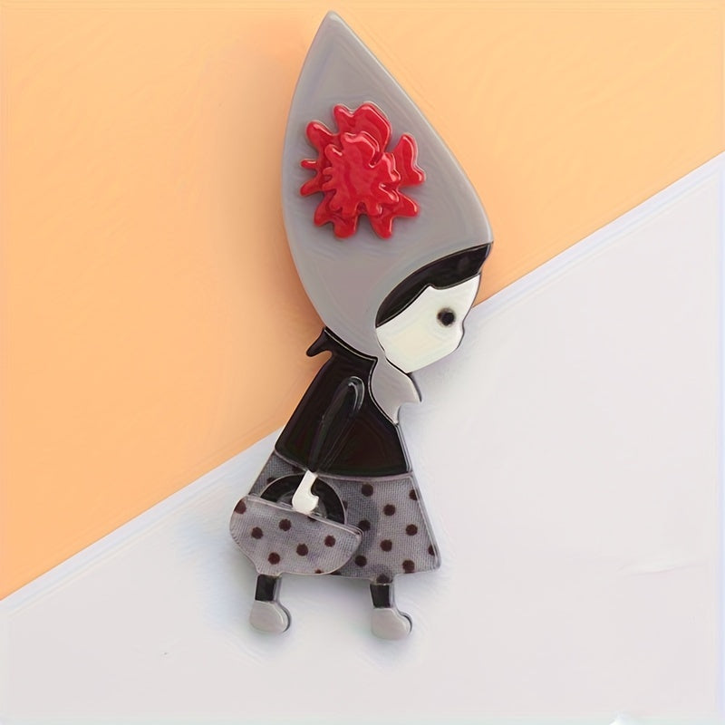 Vintage Style Acrylic Brooch with Cartoon Character Anime-Inspired Fashion Pin for Clothing Decoration