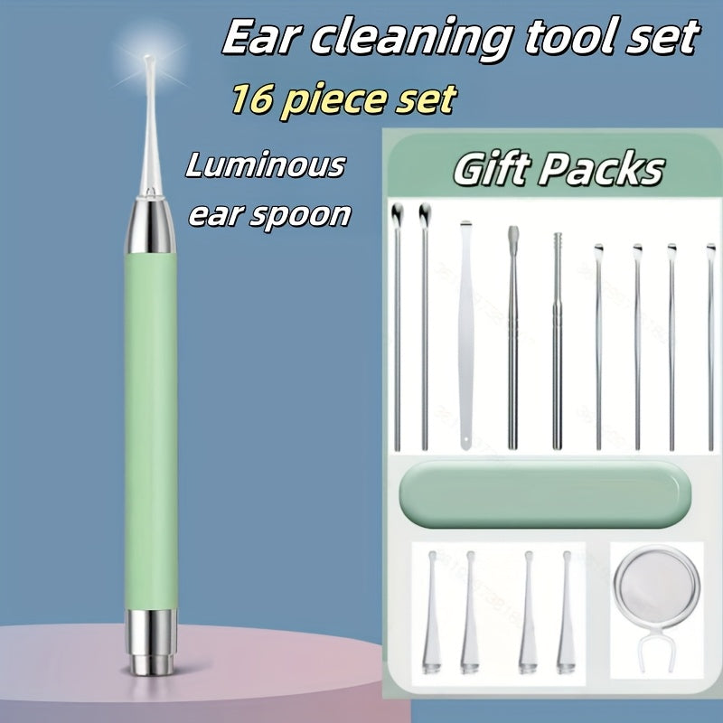 16pcs Ear Cleaning Tool Set with LED Light Soft Ear Scoops for Adults