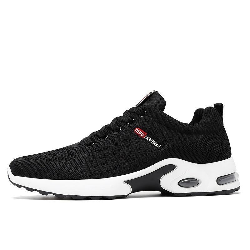 Men's Breathable Knitted Sports Shoes All-Season Non-Slip Lace-Up Sneakers for Jogging and Walking