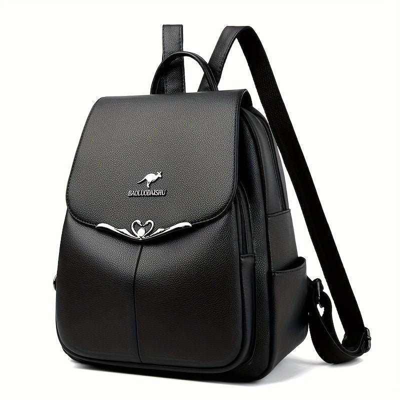 Women's Faux Leather Backpack Casual Daypack Waterproof with Pockets Black