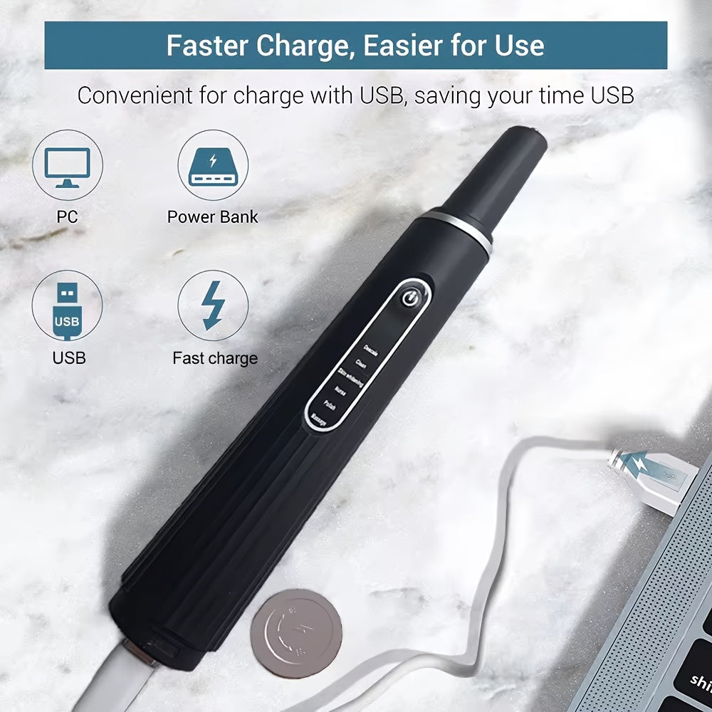 Elektr pet tish tozalash uchun 6 darajali LED yoritgich va almashtiriladigan boshli tish tozalash qurilmasi