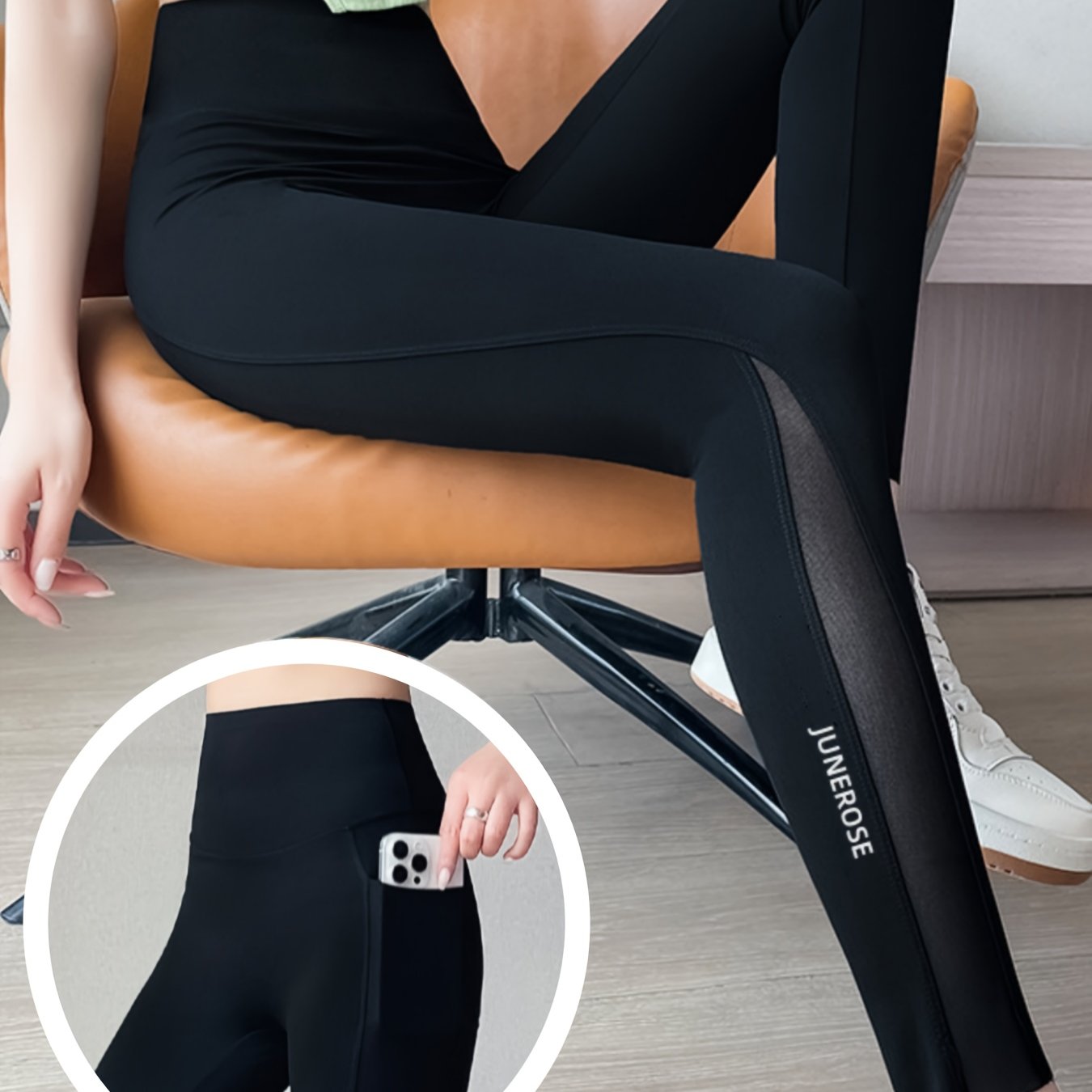 Women High-Waisted Tummy Control Leggings with Pockets and Mesh Splicing for Cycling and Sports