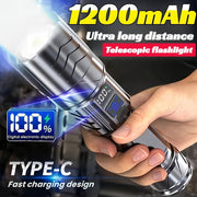 Raqamli ko'rsatkichli taktik chiroq, qayta zaryadlanadigan batareya, USB orqali zaryadlash, 350-500 lumen, 200-500m masofa, metall qoplama, ABS material, ochiq joyda foydalanish uchun chiroq.