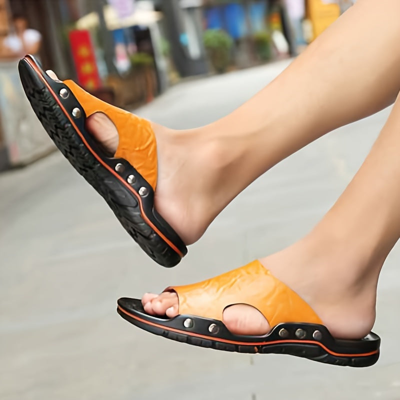 Zapatillas vintage para hombre con punta abierta, de microfibra y cuero sintético, casuales, con suela de goma antideslizante