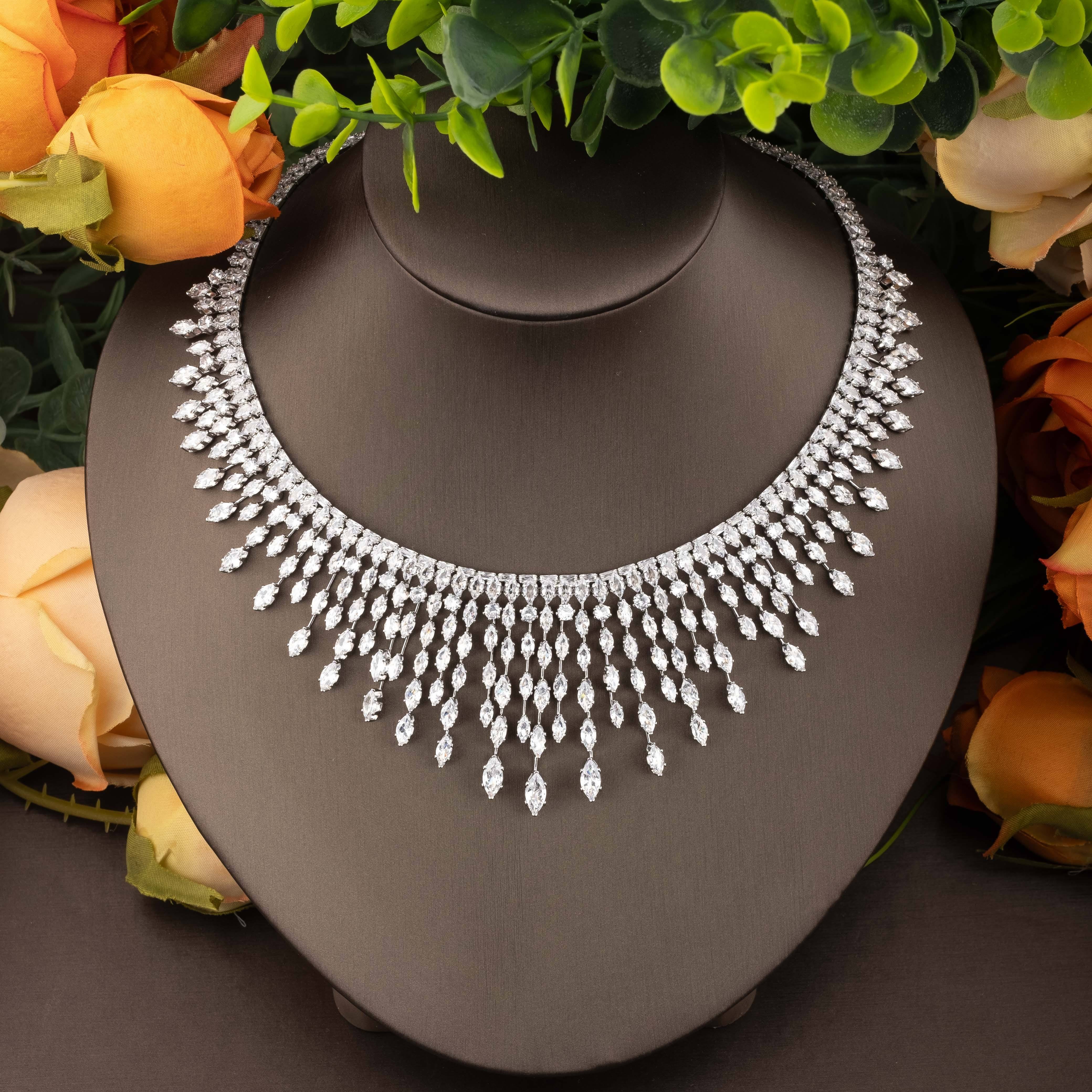 18K Gold-Plated Jewelry Set with Cubic Zirconia Necklace Earrings Bracelet Ring for Weddings