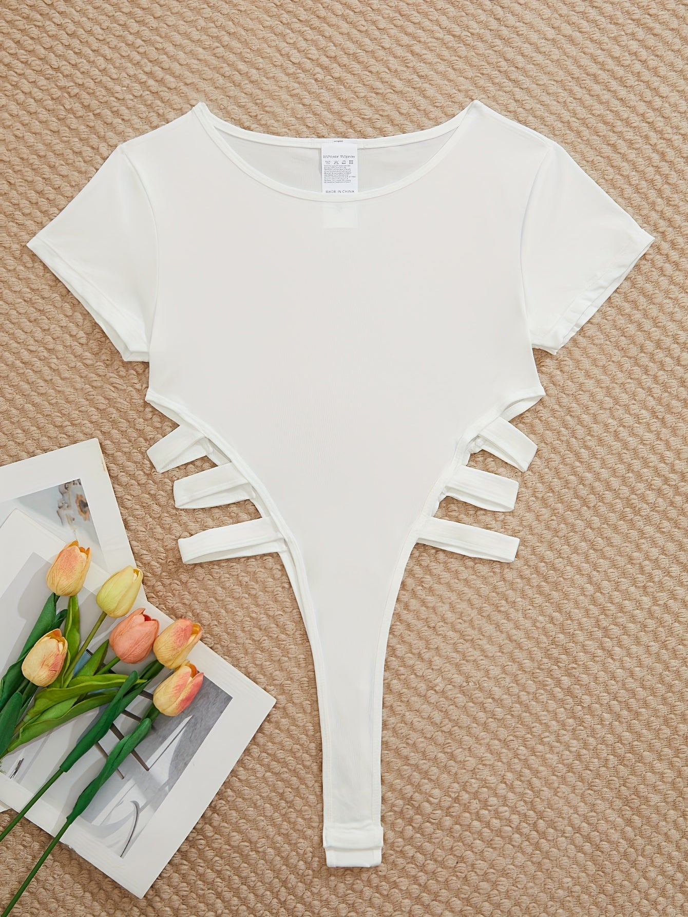 Women's Semi-Sheer Lace Lingerie with Short Sleeves and Side Straps