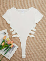 Women's Semi-Sheer Lace Lingerie with Short Sleeves and Side Straps