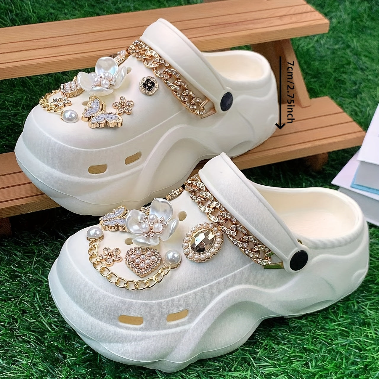 Women's EVA Slip-On Shoes Summer Casual With Flower and Rhinestone Details