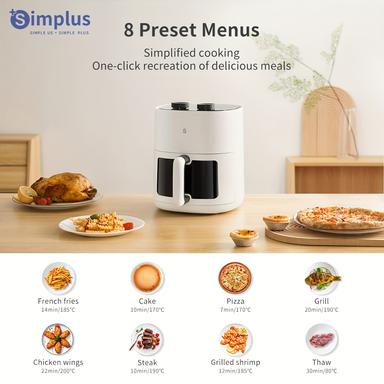 4.5L Havo Fryyer bilan oynali 1450W issiq havo aylanishi, oson tozalash