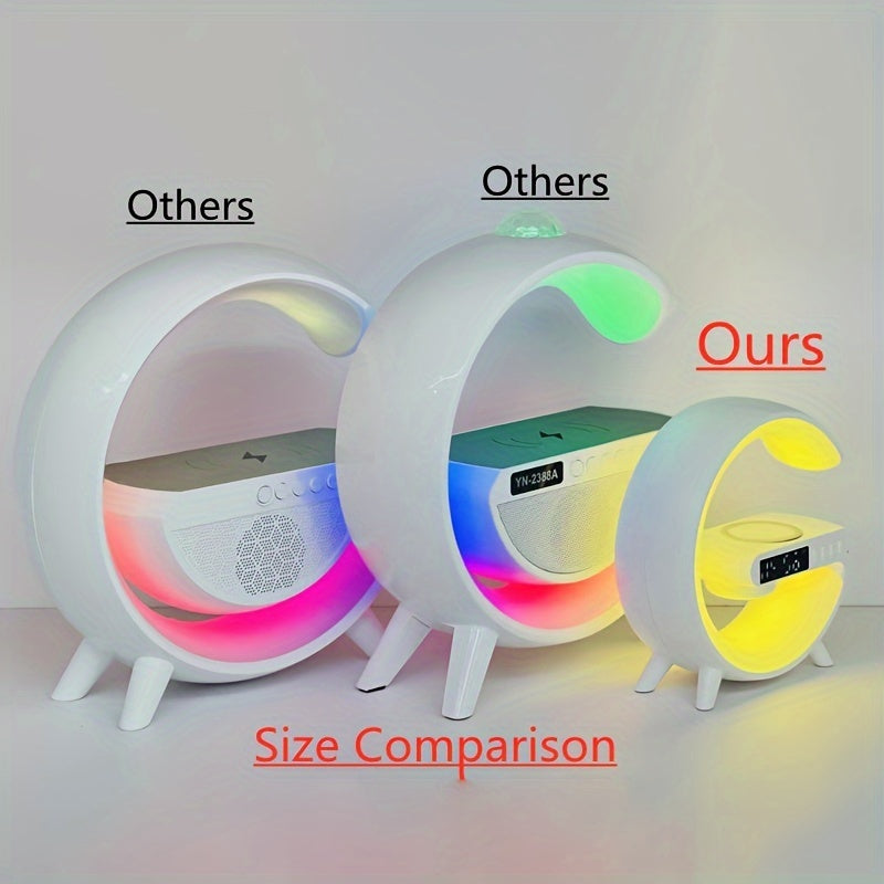 Wireless Charger Stand with RGB Lights Alarm Clock and Speaker for Bedroom and Living Room Decor
