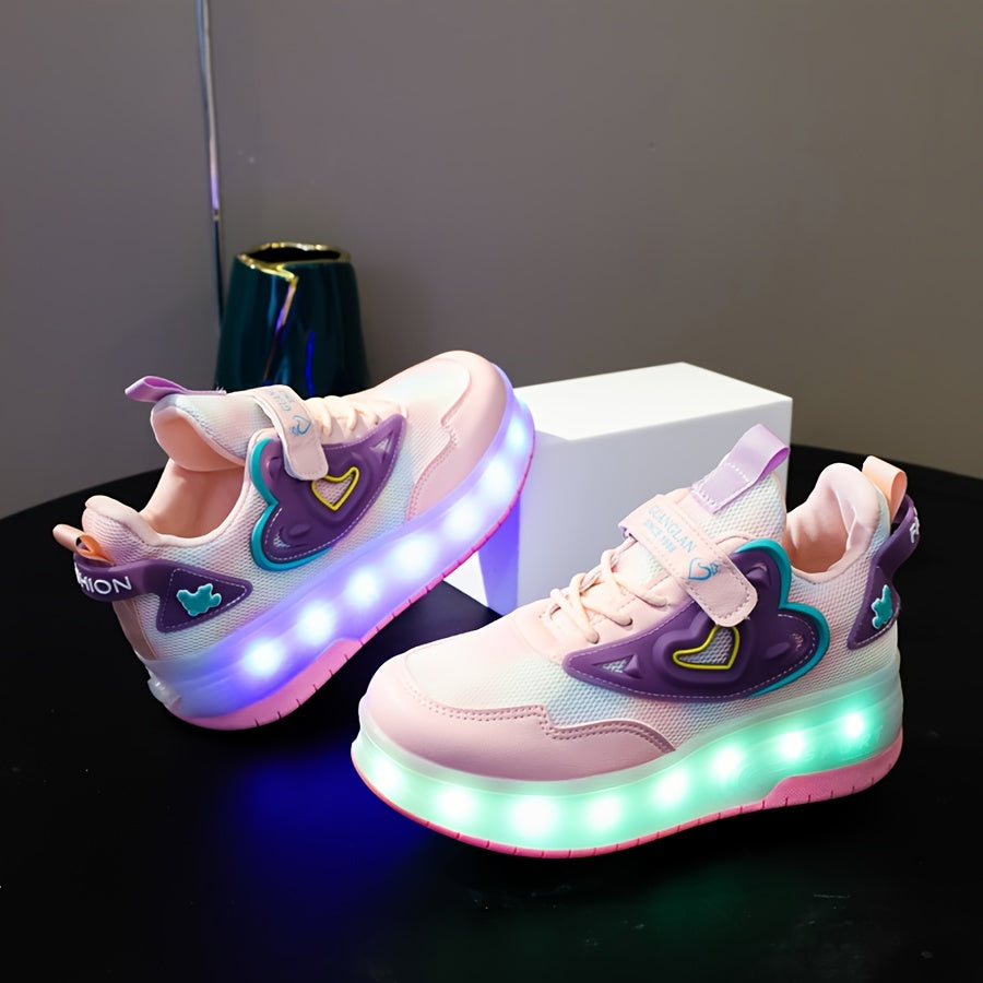 Kids' LED Light-Up Roller Skates for Boys and Girls Pink White Colorful Glow-in-the-Dark USB Rechargeable Breathable Mesh Casual Running