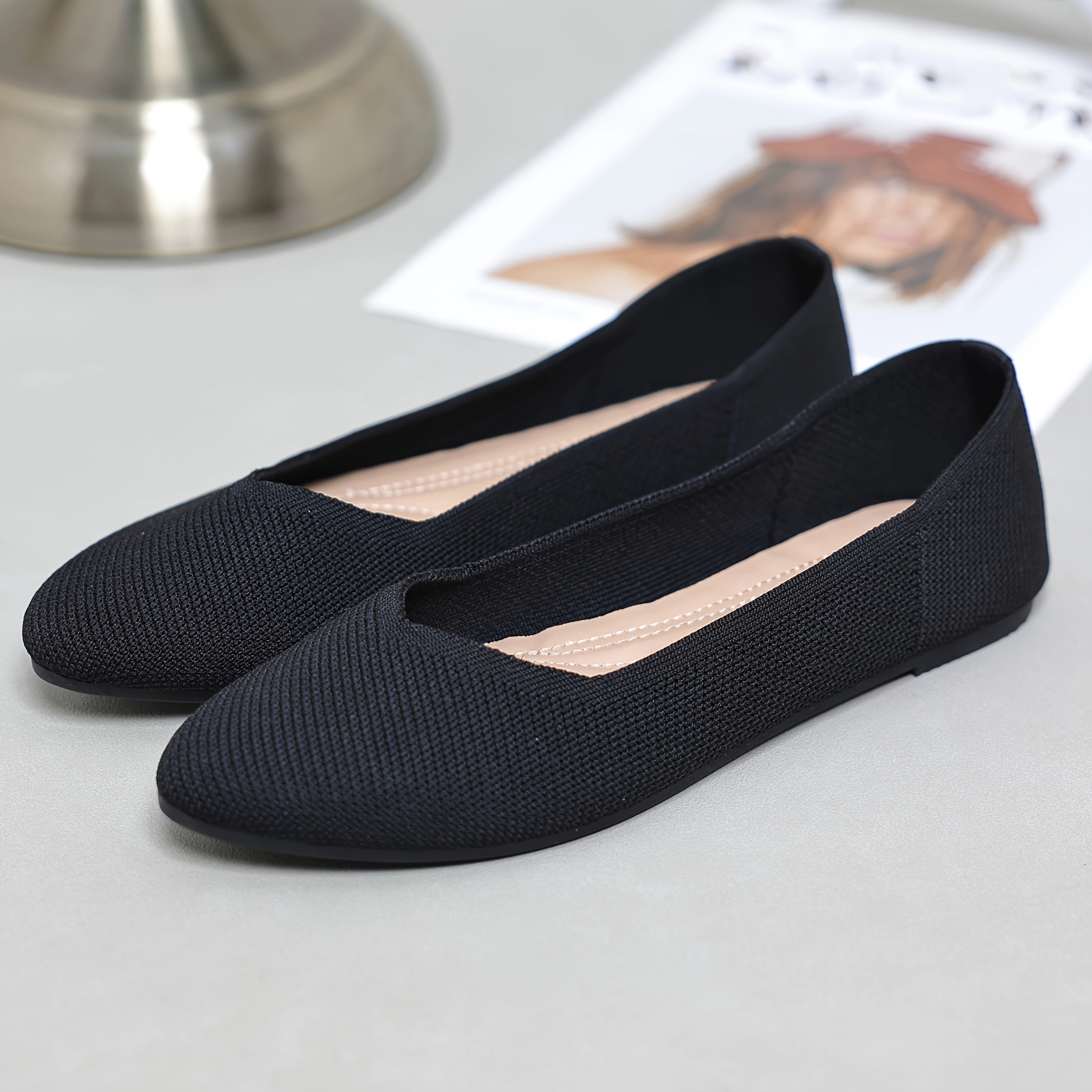 Women Knitted Slip-On Flats Breathable Casual Ballet Shoes