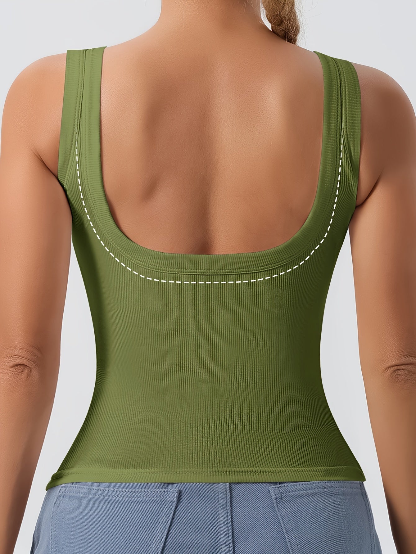 Women's Large U-Shape Back Vest with Removable Chest Pad Slimming Solid Color Knit Fabric