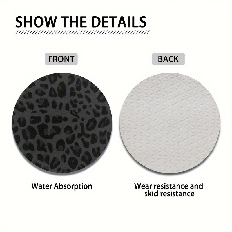 2 Pieces Leopard Car Coasters Non-slip Heat Insulation Cup Holder Accessories