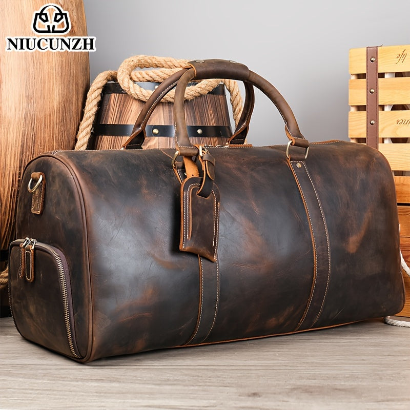 Vintage Cowhide Leather Tote Bag Large Capacity for Travel and Daily Use