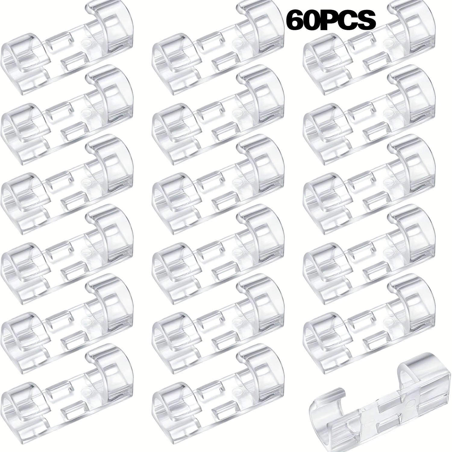 120-Pack Clear Adhesive PC Cable Clips for Wire Organization in Home and Office