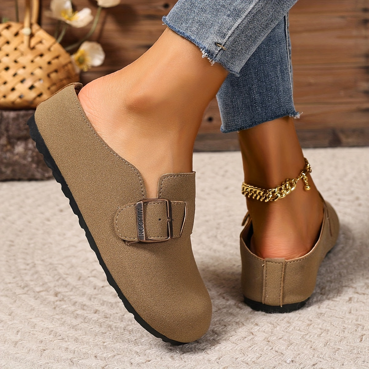 Women's Leather Mule Shoes Thick-Soled Slip-Ons for All Seasons