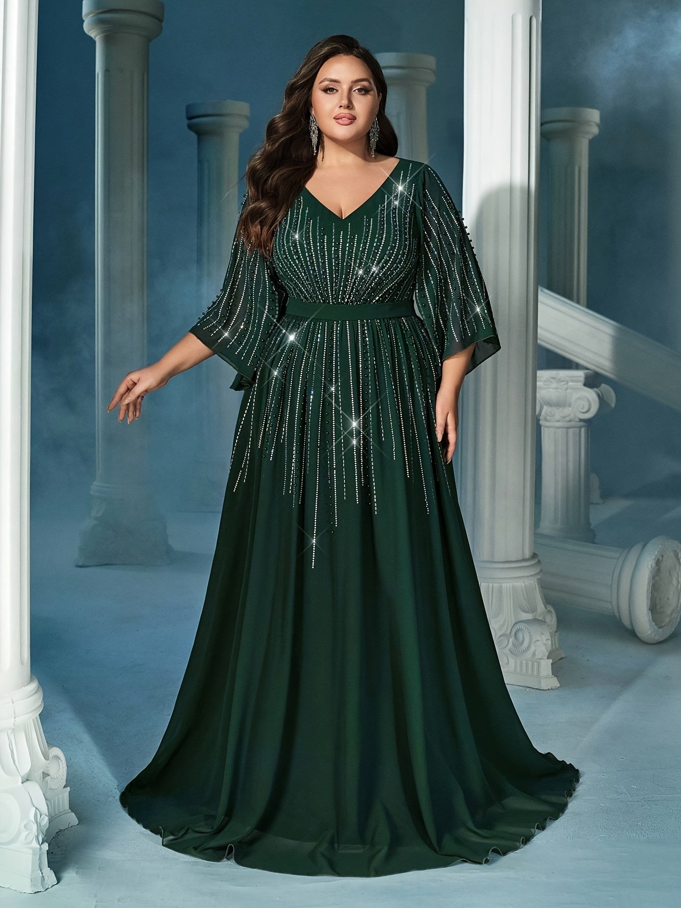 Women's Dark Green Plus Size Chiffon Formal Gown for Party Banquet