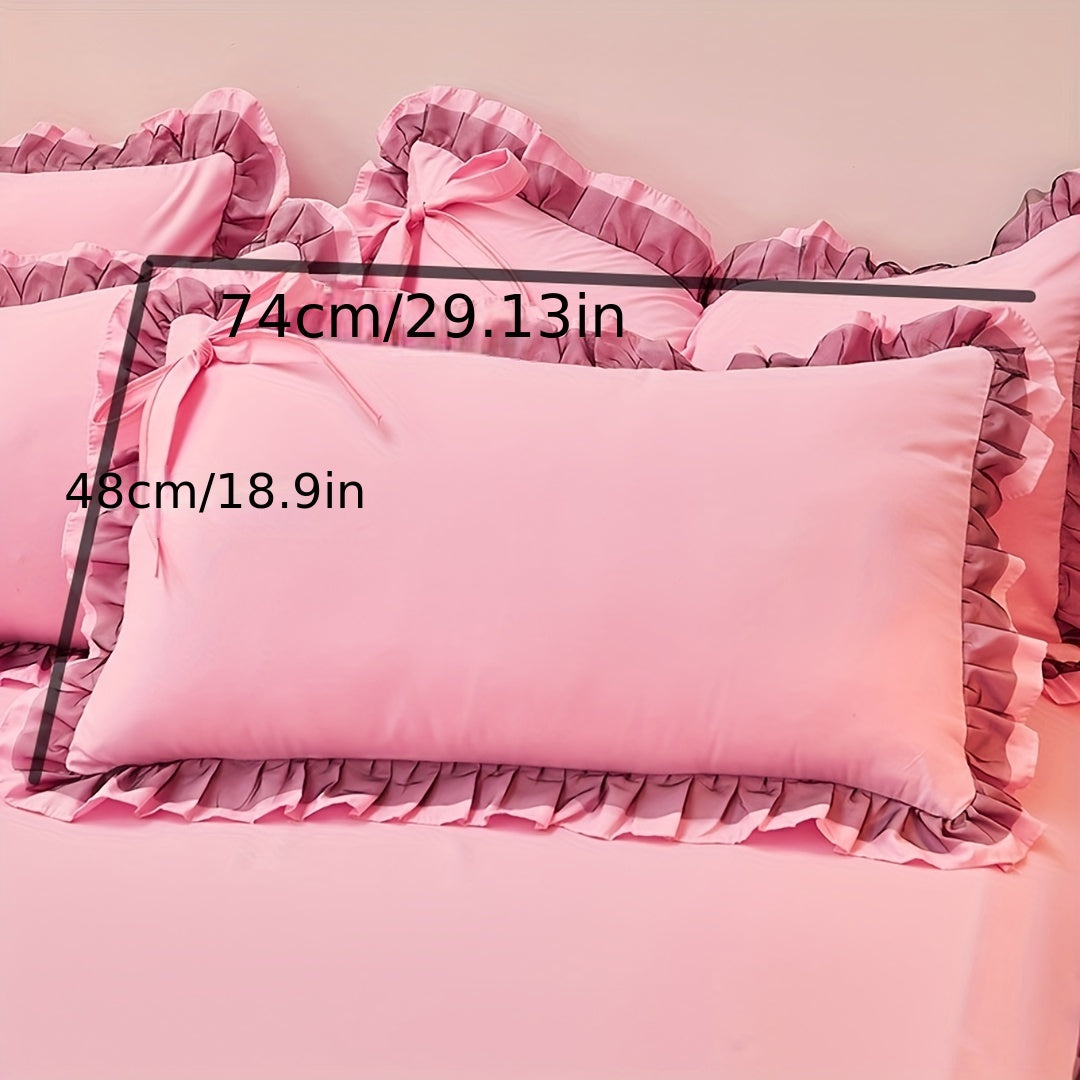 Lace Pillowcase with Bowknot Design Soft Polyester Envelope Closure for Bedroom Decor