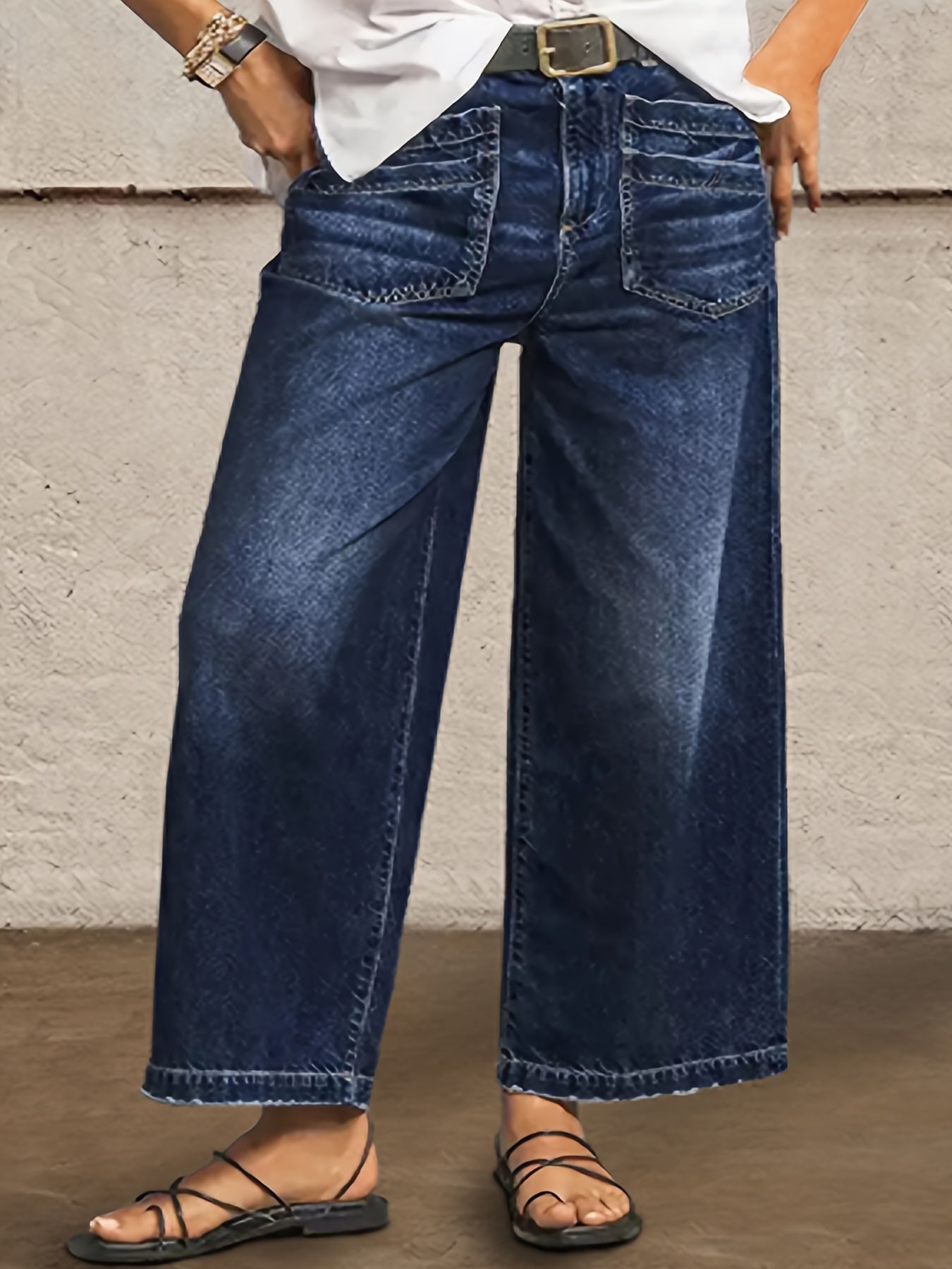 Women Wide Leg Denim Pants Casual Comfortable Blue Summer All Year