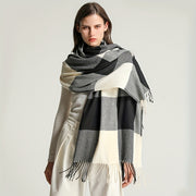Chal con flecos para otoño e invierno, unisex, de imitación cachemira a cuadros