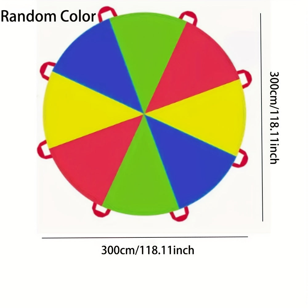 Rainbow Parachute, 2m/6.56ft uzunlikda, tasodifiy rang, ochiq havoda partiya faoliyatlari, jamoaviy o'yinlar uchun mos, oilaviy qurilish o'yinchoqlari