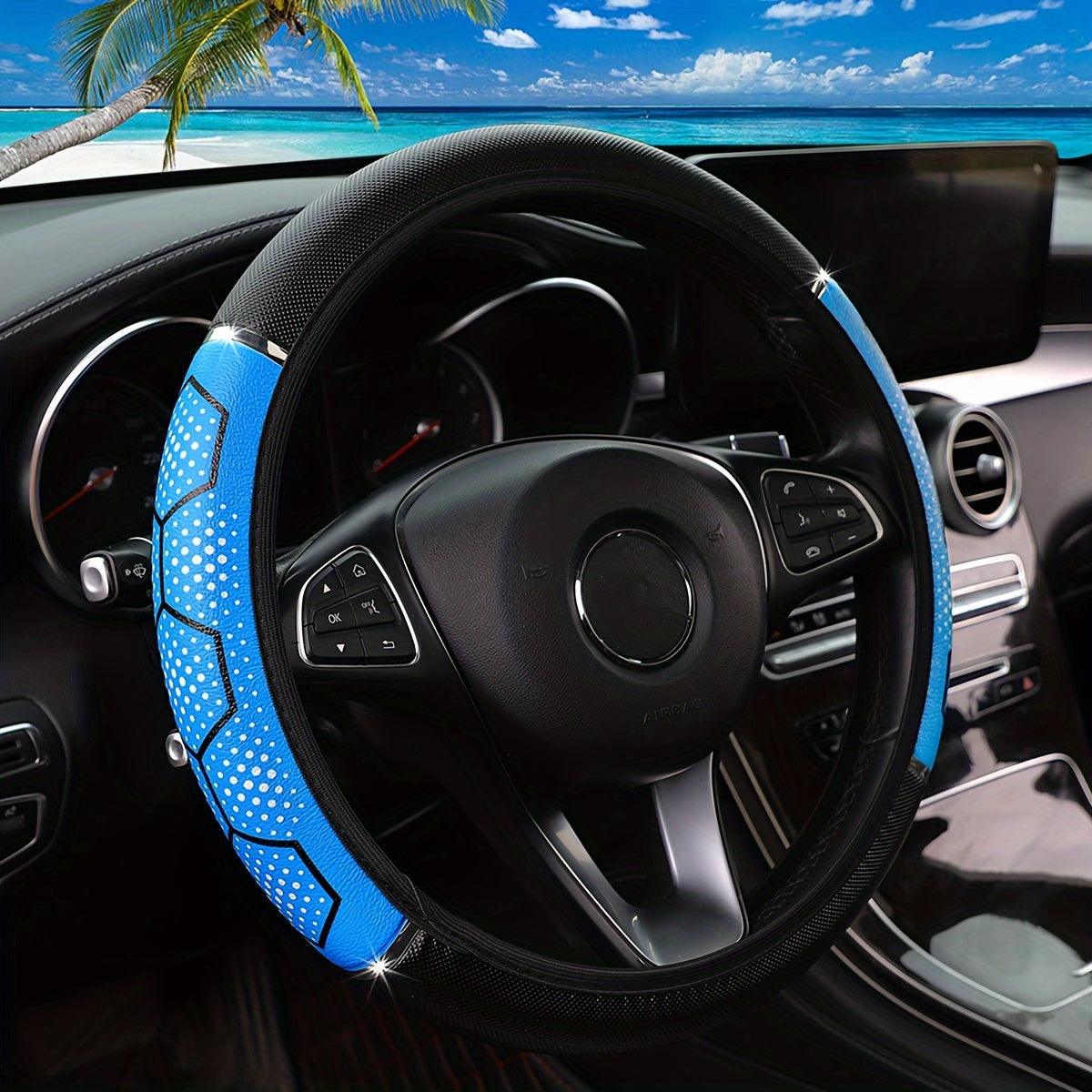 Universal Faux Leather Steering Wheel Cover Bling Metallik Qattiq Yoqimli Oson O'rnatiladi