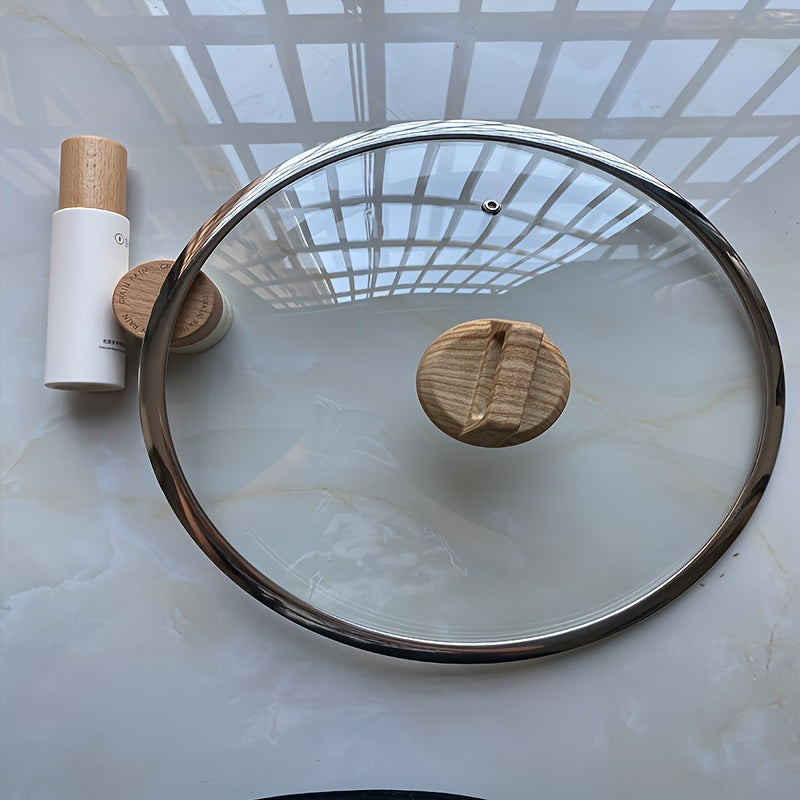 Large Tempered Glass Cookware Lid with Wooden Handle 36cm for Woks and Pans