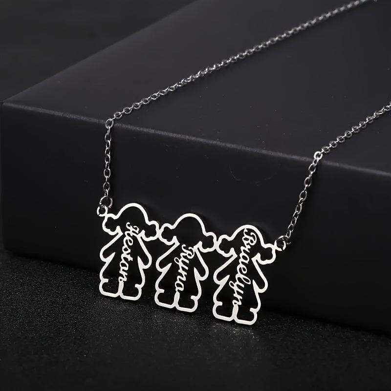 Personalized Stainless Steel Pendant Necklace with Multiple Names for Women