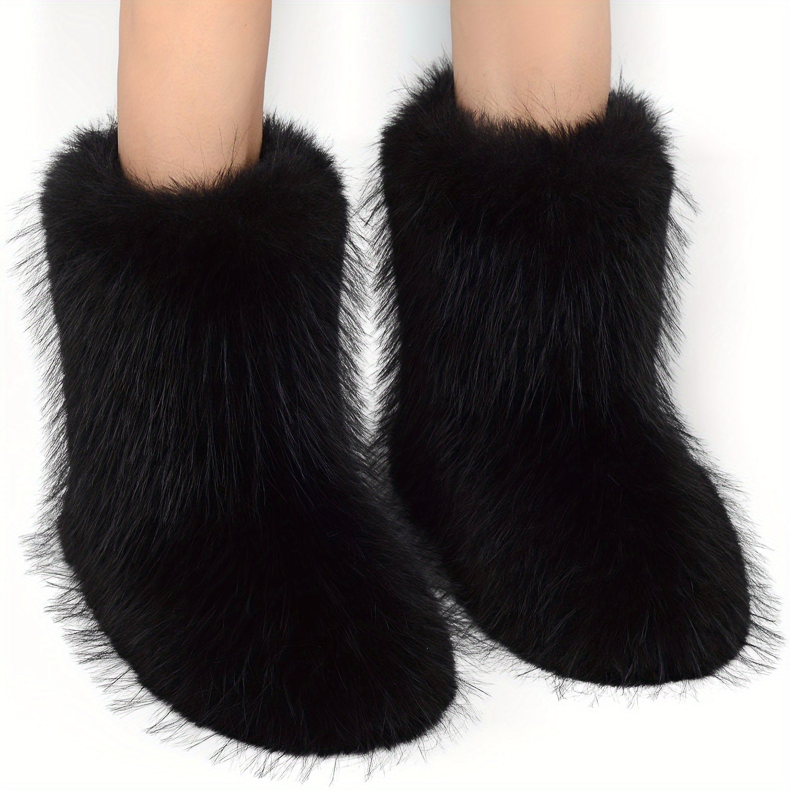 Women's Faux Fur Mid-Calf Snow Boots Warm Winter Slip-On Flat Shoes